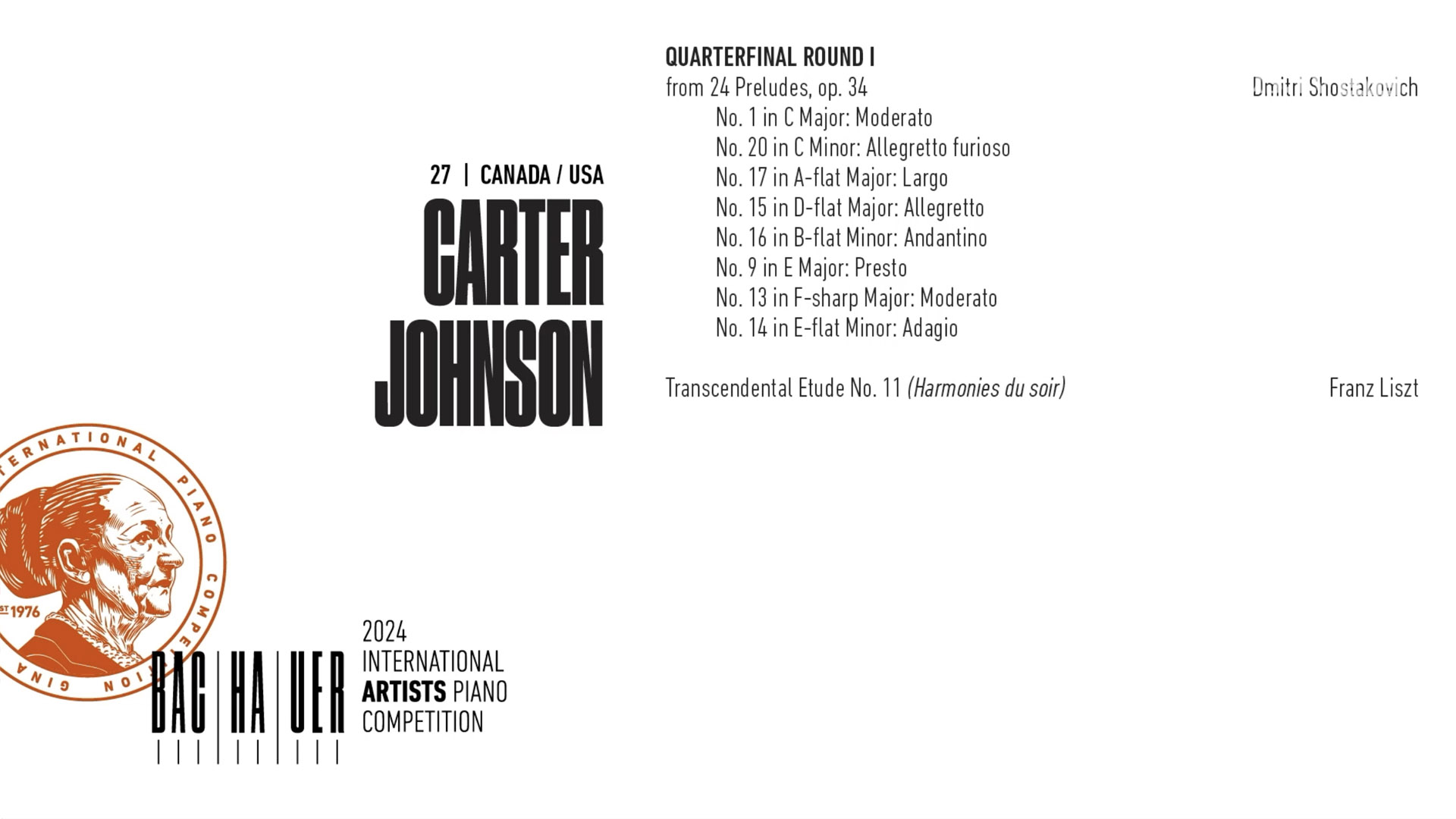 2024 Gina Bachauer International Piano Competition - Quarterfinal - Round 1 - Carter Johnson video thumbnail